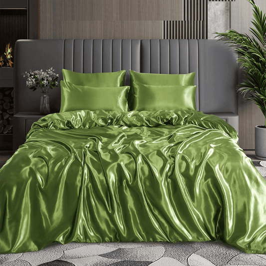Satin Silk Duvet Cover - Olive Green