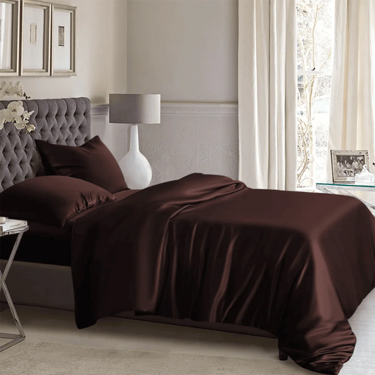 Silk Duvet Cover Set Brown