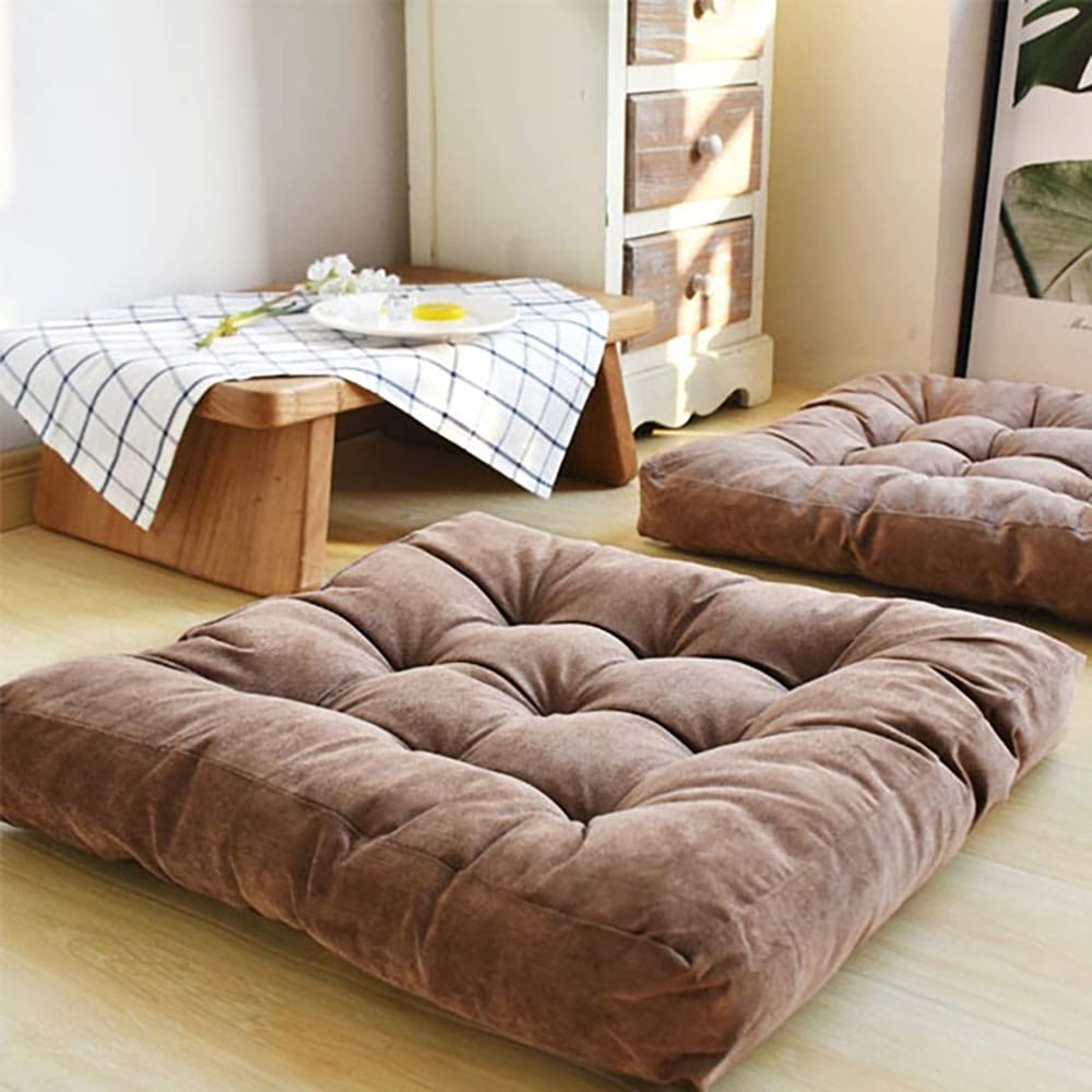 Square-Shape-Velvet-Floor-Cushions-Brown