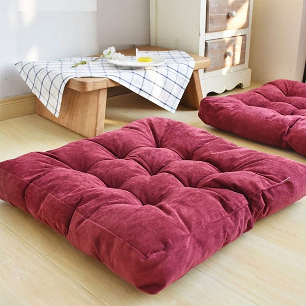 Square-Shape-Velvet-Floor-Cushions-Maroon