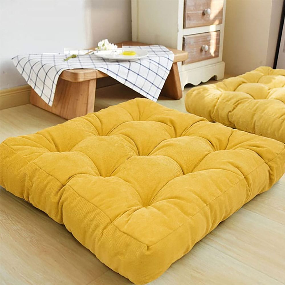 Square-Shape-Velvet-Floor-Cushions-Yellow