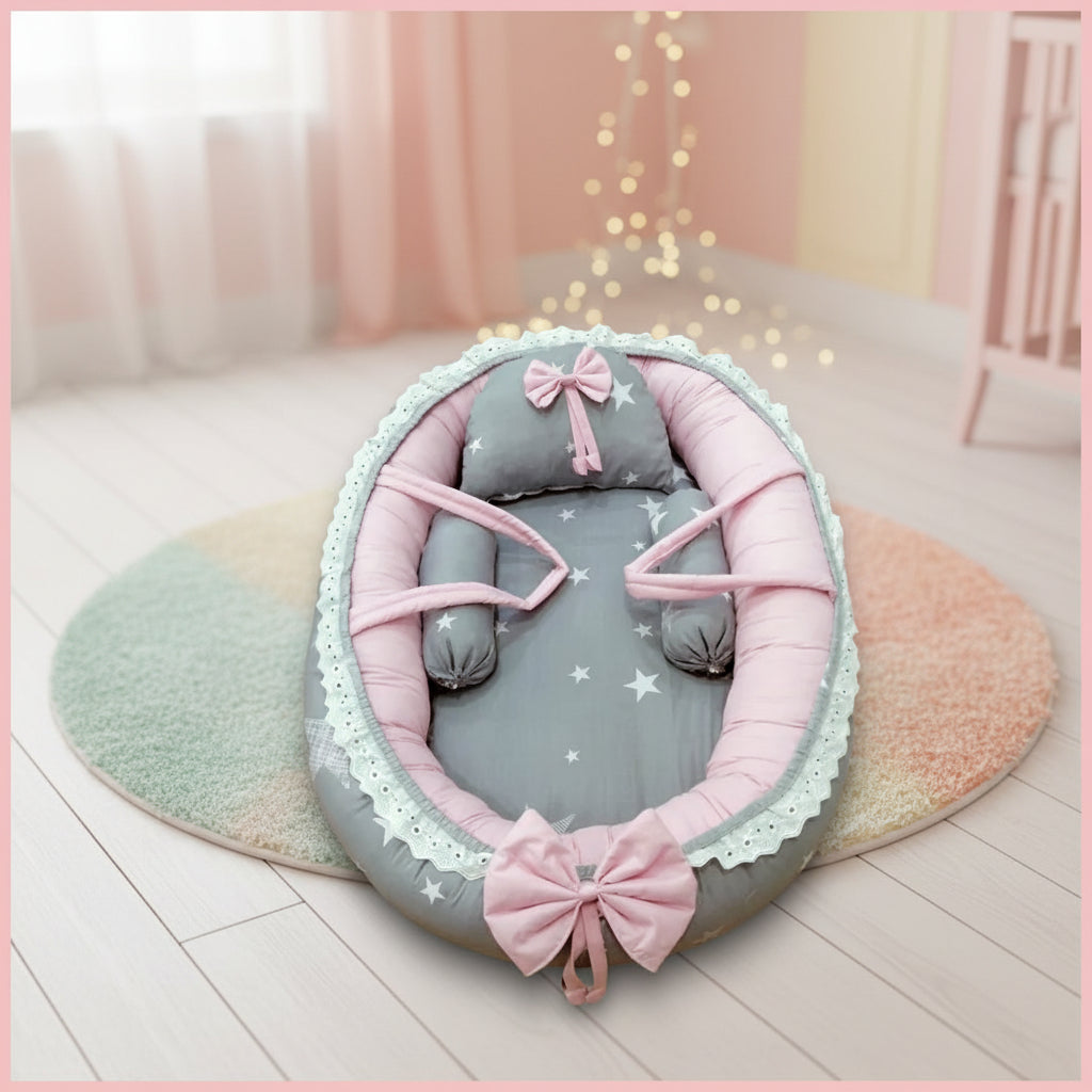 Stars Grey Pink Baby Nest