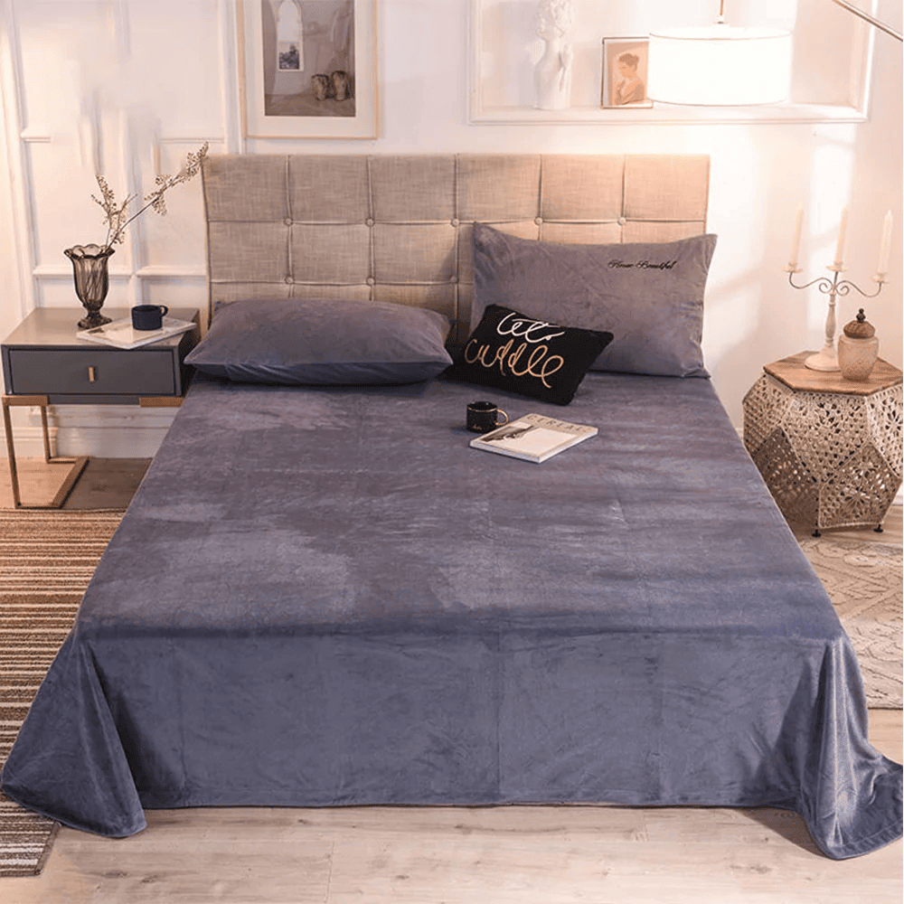 Velvet Bedsheet with 2 pillow covers - Mid Grey