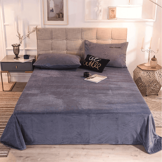Velvet Bedsheet with 2 pillow covers - Mid Grey