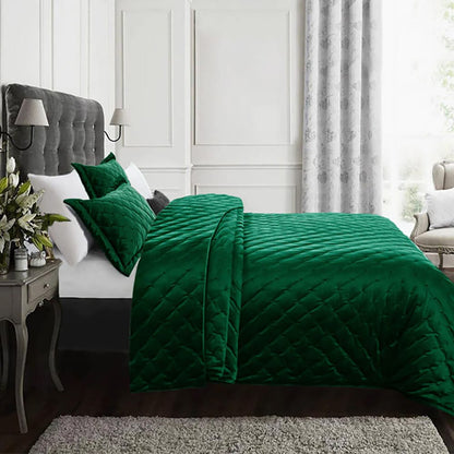 Velvet Quilted Bedspread - Green 2