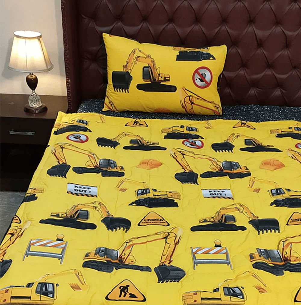 Yellow Bulldozer Kids & Crib Bed Sheet
