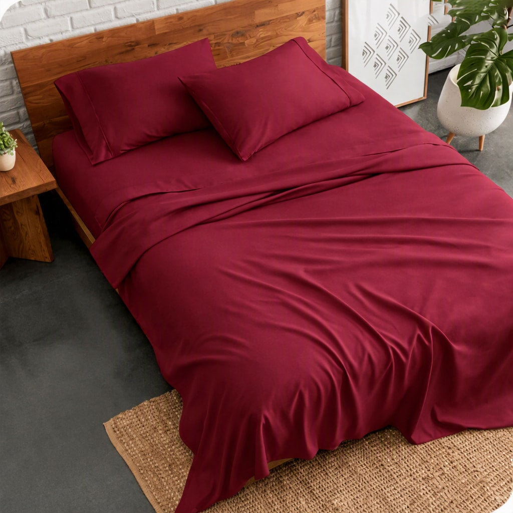 plain bed sheet - burgundy