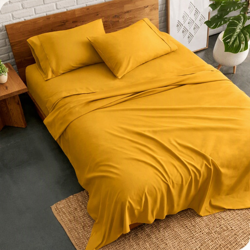 plain bed sheet - mustard