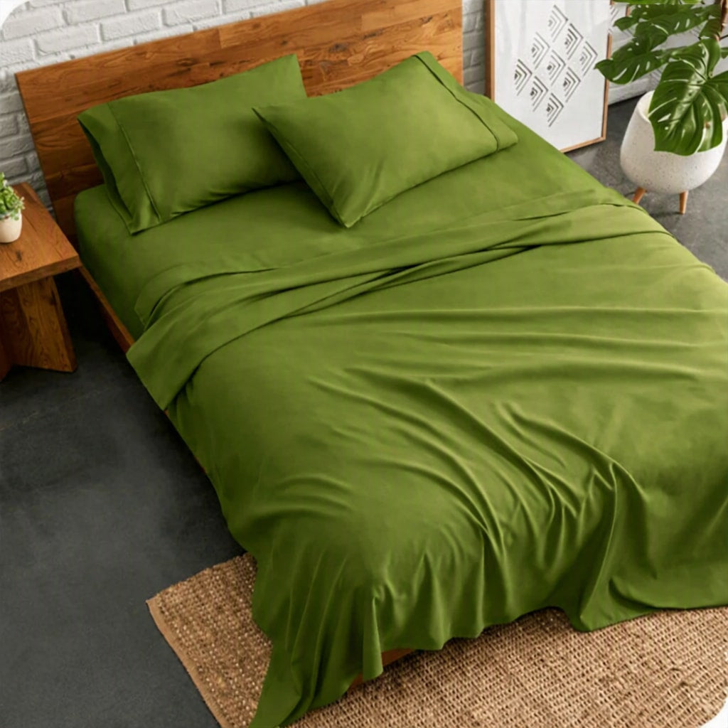 plain bed sheet - olive green