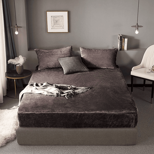 velvet fitted bed sheet - brown